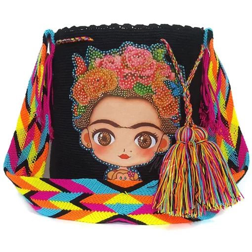 Mochila wayúu con sticker de Frida