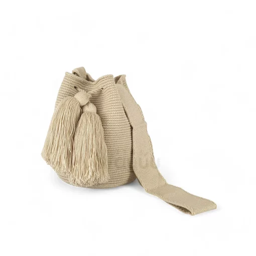 Mochila wayúu unicolor mediana beige