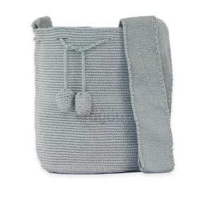 Mochila gris claro mediana con hilo de seda plateado
